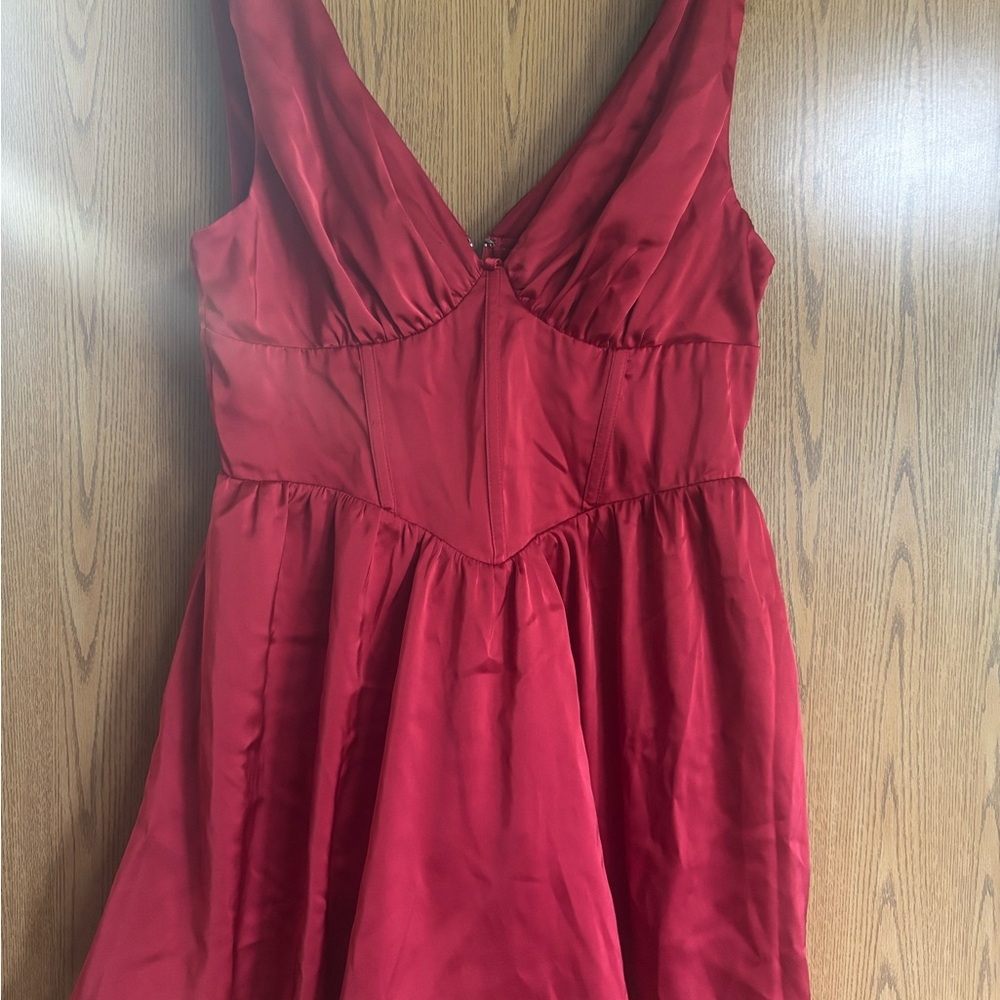 Francesca's Red Satin V-Neck Dress